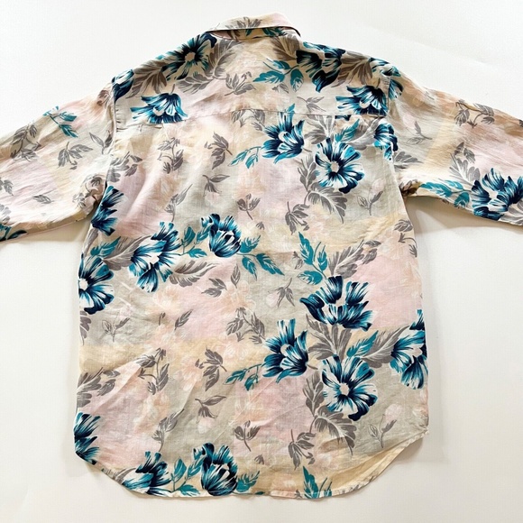 Vtg Guess Georges Marciano Hawaiian Floral L/S Shirt Ramie Peach Pink Teal Men L - Picture 5 of 12